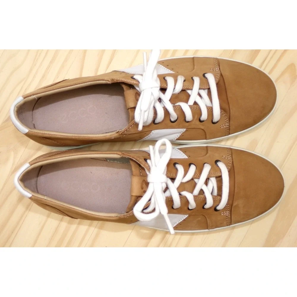 Ecco Soft 7 Sneakers Mens Cashmere Size 12 Leather Casual Comfort Lace Up